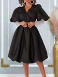 Women's V-Neck Puff Sleeves Formal Party Bridesmaid Dress