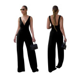 Women's Sexy Deep V Low Back Sleeveless Jumpsuit