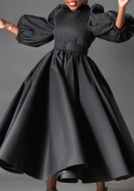 Plus Size Women's Loose Fashion Solid Color Puff Sleeve A-Line African Dress Plus Size Women's Loose Fashion Solid Color Puff Sleeve A-Line African Dress