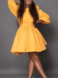 Women's Fashion Chic Puff Sleeve Slim Waist Chic A-Line Dress