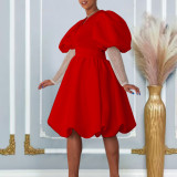 Women's V-Neck Puff Sleeves Formal Party Bridesmaid Dress