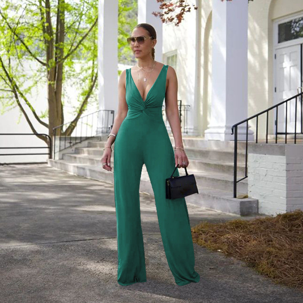 Deep V Low Back Sleeveless Jumpsuit for Clubwear