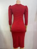 Women's Solid Color Lace V-Neck Slim Plus Size Dress