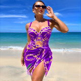 Women Printed Bikini Cover Up One Piece Swimwear Two Piece Set