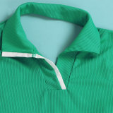 Women Sexy Turndown Collar Short Sleeve Top and Skirt Two-piece Set