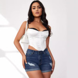 Women Summer Ripped Elastic Hems Denim