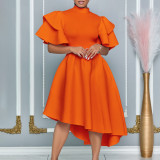Summer Fashion Chic Bell Bottom Sleeve Solid Color Formal Party Bridesmaid African Dress