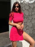 Women Sexy Summer Crop Top+ Slit Button Skirt Two-piece Set