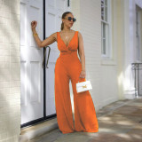 Women's Sexy Deep V Low Back Sleeveless Jumpsuit