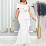 African Women's Fashion Strapless Slash Shoulder Sexy Slim Evening Gown Dress