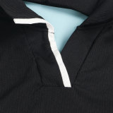 Women Sexy Turndown Collar Short Sleeve Top and Skirt Two-piece Set