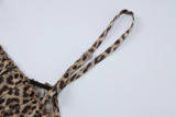 Women summer sexy leopard print lace Halter Neck Top And Ruffles shorts two-piece set