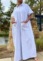 Women White Loose Short Sleeve Jumpsuit Women White Loose Short Sleeve Jumpsuit