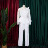 Long Sleeve Chic Mesh Patchwork Beading Slim Fit Formal Party Plus Size Jumpsuit