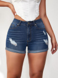 Women Summer Ripped Elastic Hems Denim