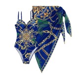 Women Printed Bikini Cover Up One Piece Swimwear Two Piece Set