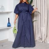 Summer Fashion Bell Bottom Sleeve Breasted Belt Loose Long Dress