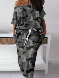 Summer Women Camouflage T-Shirt Short Sleeve And Skirt Two-piece Set