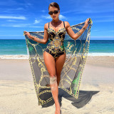 Women Printed Bikini Cover Up One Piece Swimwear Two Piece Set