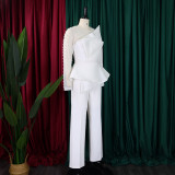 Long Sleeve Chic Mesh Patchwork Beading Slim Fit Formal Party Plus Size Jumpsuit