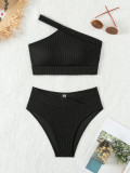 Women bikini Solid Ribbed One Shoulder Sexy Bikini Swimwear