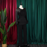 Long Sleeve Chic Mesh Patchwork Beading Slim Fit Formal Party Plus Size Jumpsuit