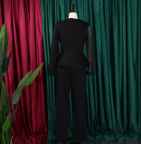 Long Sleeve Chic Mesh Patchwork Beading Slim Fit Formal Party Plus Size Jumpsuit
