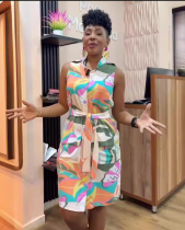 Women Sexy Printed Sleeveless Lace-Up V Neck Tank Top Dress