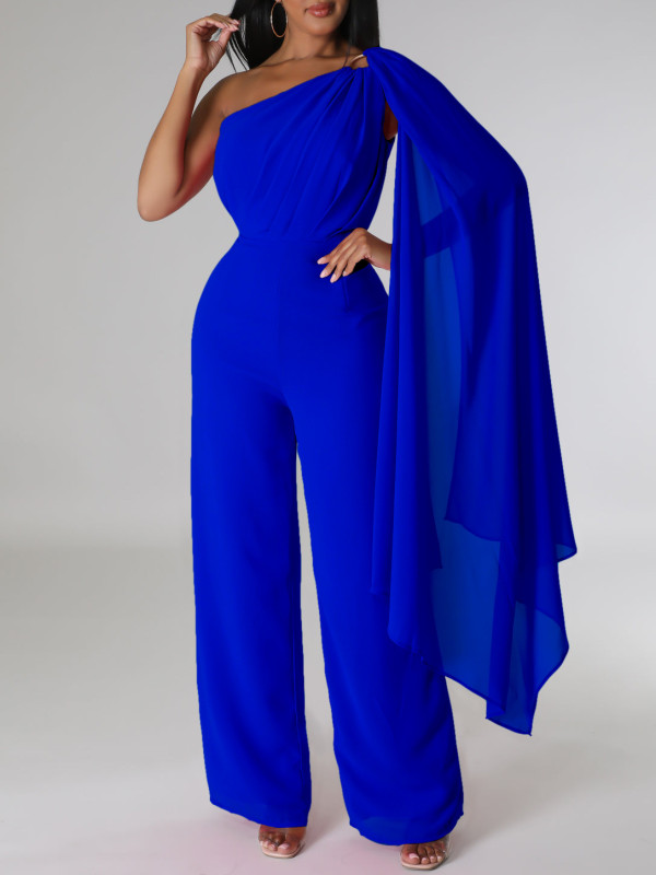 African Women's Solid Color Sexy One Shoulder Formal Party Fashion Jumpsuit