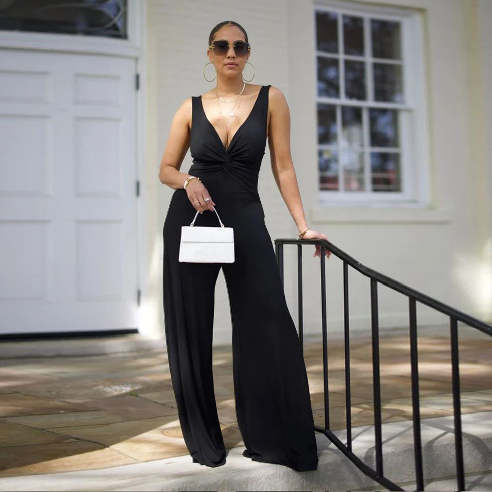 Deep V Low Back Sleeveless Jumpsuit for Clubwear