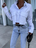 Spring Autumn Women's Fashion Solid Color Long Sleeve Chic Casual Shirt