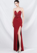 Elegant Fishbone Strapless Slim Waist Slit Evening Dress Elegant Fishbone Strapless Slim Waist Slit Evening Dress
