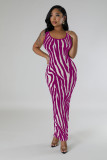 Summer Women's Zebra Print Sleeveless Hollow Long Dress
