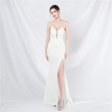 Elegant Fishbone Strapless Slim Waist Slit Evening Dress