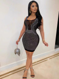 Fashionable Sexy Slim Beaded See-Through Mesh Women's Nightclub Bodycon Dress