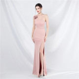 Fashionable Elegant Floral One-Shoulder Long Evening Dress