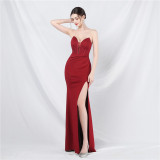 Elegant Fishbone Strapless Slim Waist Slit Evening Dress