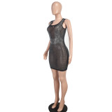 Fashionable Sexy Slim Beaded See-Through Mesh Women's Nightclub Bodycon Dress