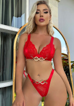 Women's Sexy Lace Hollow Metal Chain Sexy Bikini Lingerie Set