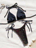 Women's Sexy Shiny Lace-Up Low Back Bikini Swimsuit