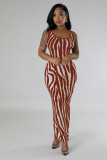 Summer Women's Zebra Print Sleeveless Hollow Long Dress