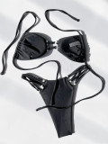 Women's Sexy Solid Color Lace-Up Low Back Bikini Swimsuit