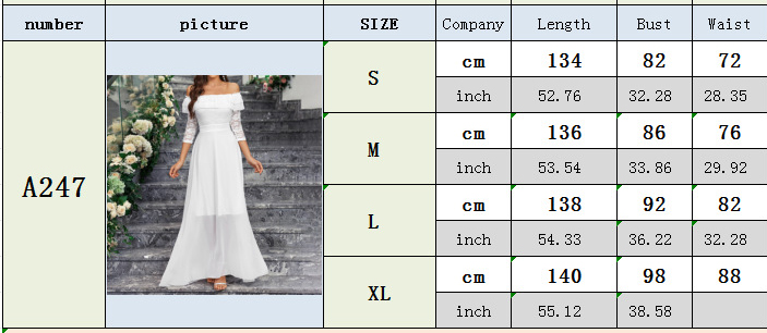Women Off Shoulder Lace chiffon Half-Sleeve Wedding Bridesmaid Dress Elegant Long Dress