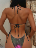 Women's Sexy Shiny Lace-Up Low Back Bikini Swimsuit