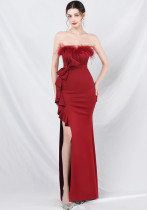 Feather Strapless Formal Dinner Wedding Dress Feather Strapless Formal Dinner Wedding Dress