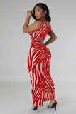 Summer Women's Zebra Print Sleeveless Hollow Long Dress