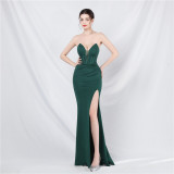 Elegant Fishbone Strapless Slim Waist Slit Evening Dress