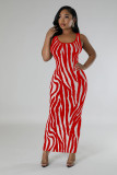 Summer Women's Zebra Print Sleeveless Hollow Long Dress