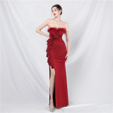 Feather Strapless Formal Dinner Wedding Dress