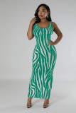 Summer Women's Zebra Print Sleeveless Hollow Long Dress